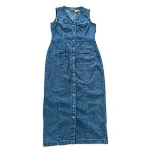 VTG Y2K Denim Button Maxi Dress Faded Glory size 8